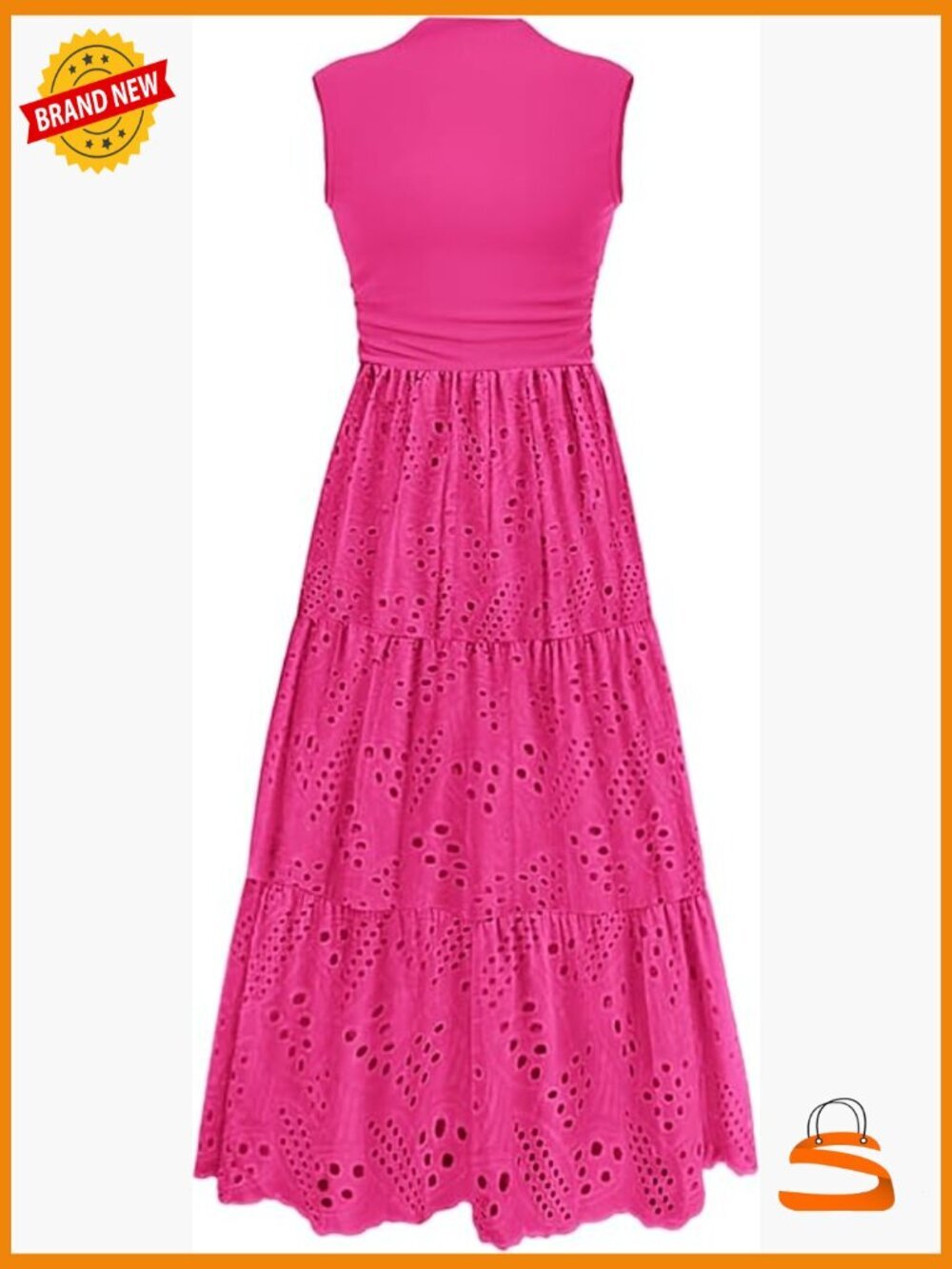Women's Casual Eyelet Sleeveless Maxi Dress with Pockets